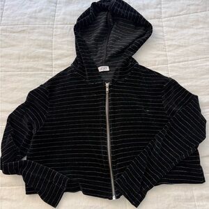 LESET Black and White Striped Cropped Hoodie